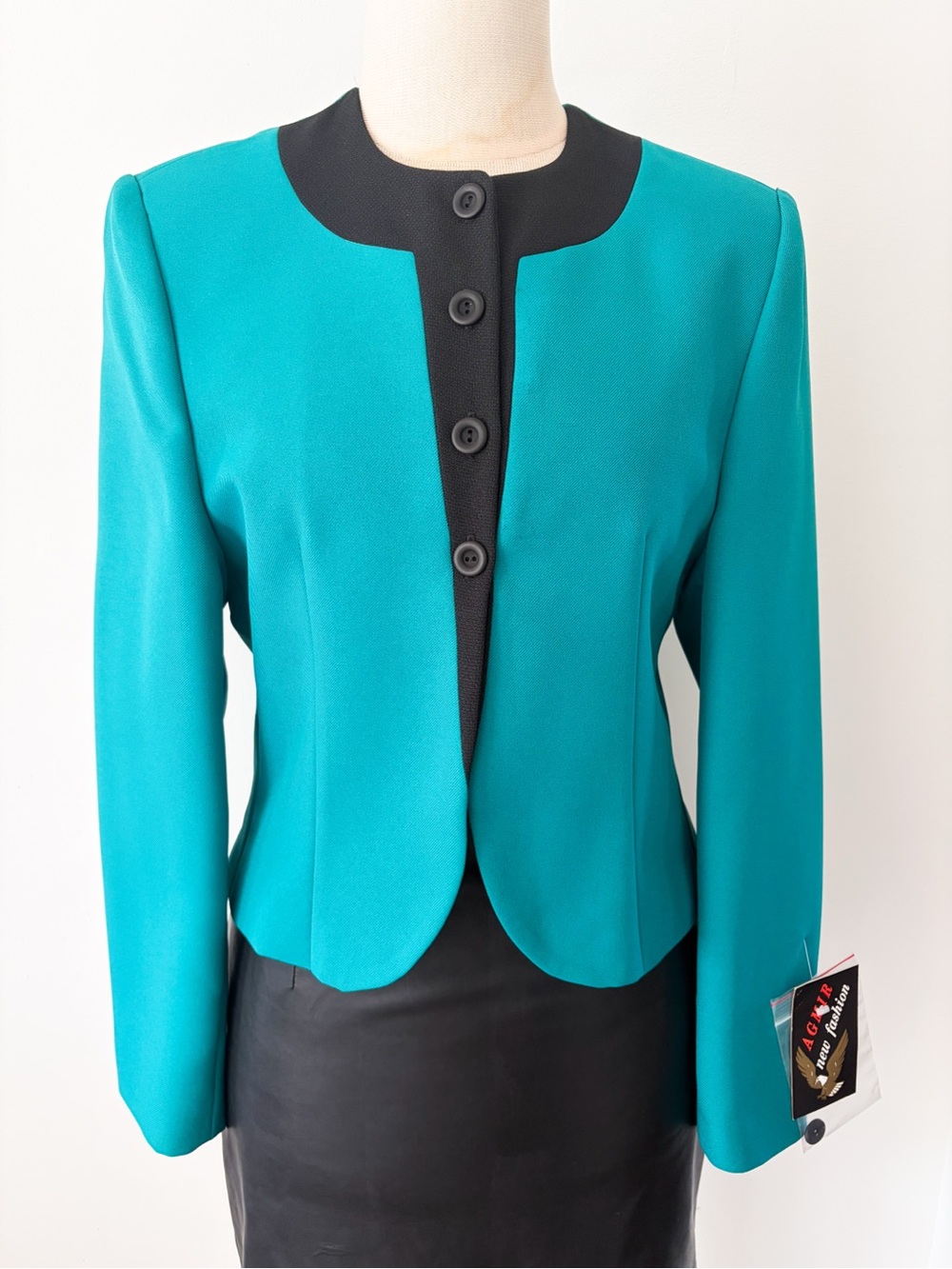 Vintage AGMIR Teal and Black Blazer, Size S - Made in Europe